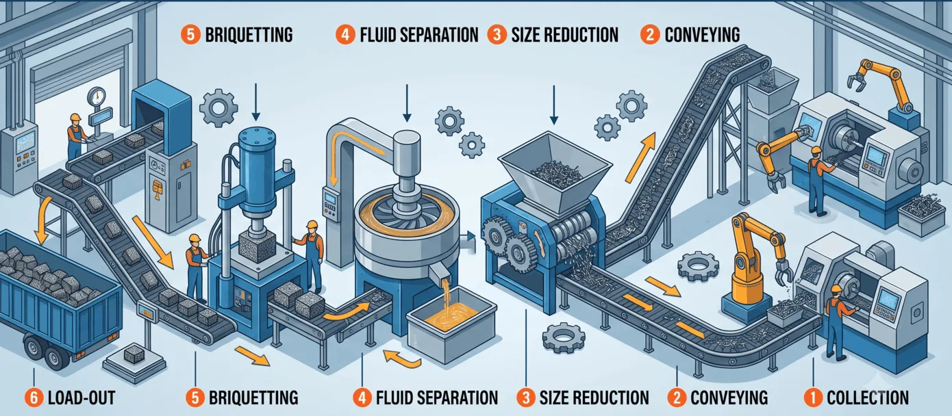 Process Flow of a Metal Chip Processing Line
